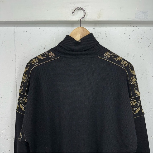 Vintage David Meister Large Wool Blend Black Metallic Gold Turtleneck Sweater - Picture 8 of 15
